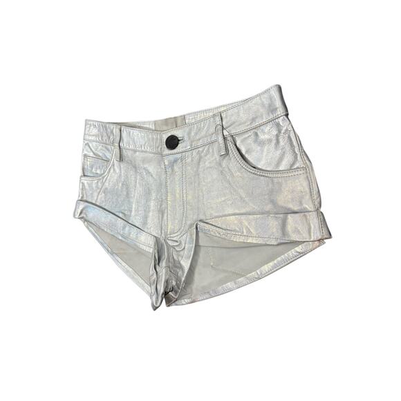 One Teaspoon Revenge Metallic Leather Bandit Shorts Silver Cowboy Cyber Sz 24 - Picture 4 of 12